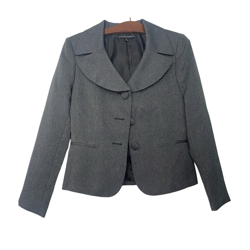Isabella DeMarco Womens Sz 8 Herringbone Blazer Gray Shawl Collar Career